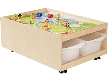 TABLE D'ACTIVITÉS MOBILE Babi Up 4 bacs + tapis de jeu "Parcours" + 8 figurines