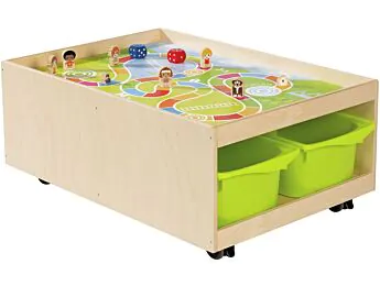 TABLE D'ACTIVITÉS MOBILE Babi Up 4 bacs + tapis de jeu "Parcours" + 8 figurines